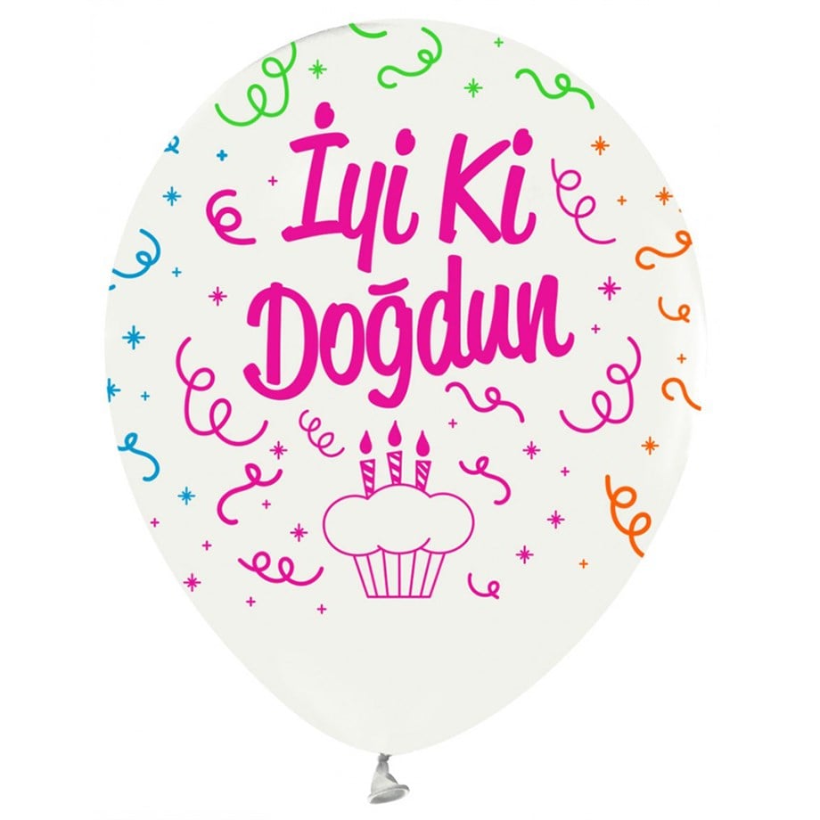 BALON BEYAZ FLORESAN HAPPY B.DAY (10 ADET)