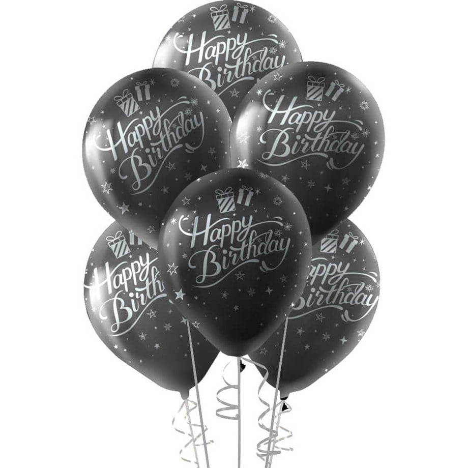 BALON HAPPY BİRTHDAY GÜMÜŞ-SİYAH (10 ADET)