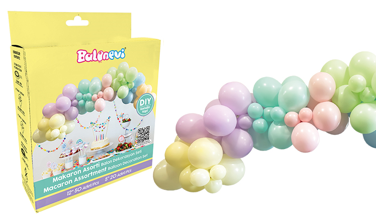 MAKARON ASORTİ BALON DEKORASYON SETİ 70 Lİ