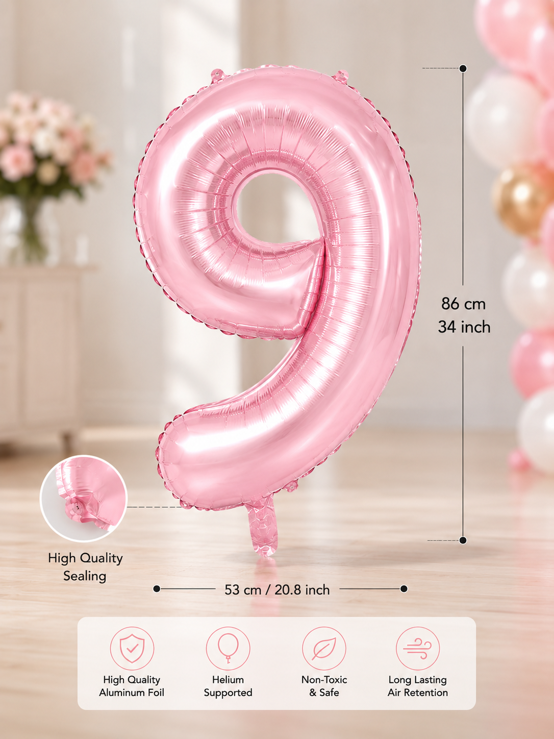 9 PEMBE 34 INCH FOLYO BALON İKM ŞEKER PEMBESİ