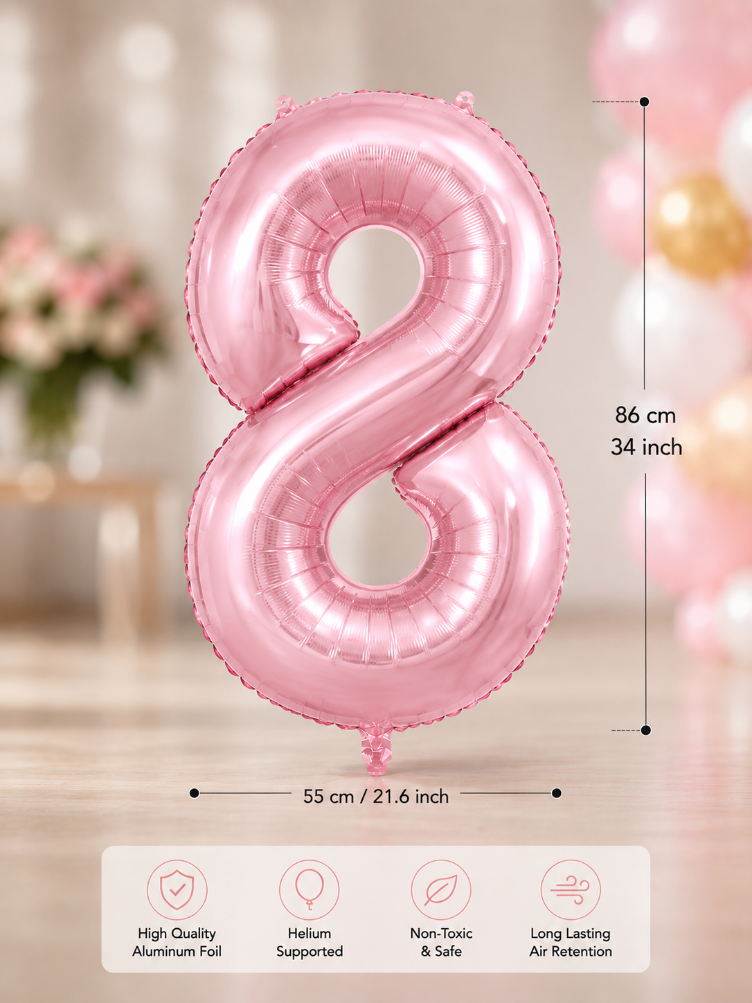 8 PEMBE 34 INCH FOLYO BALON İKM ŞEKER PEMBESİ