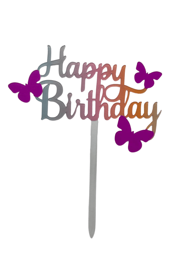 PASTA ÜSTÜ ÇUBUKLU HAPPY BIRTHDAY KELEBEK RENKLİ BRS-4206
