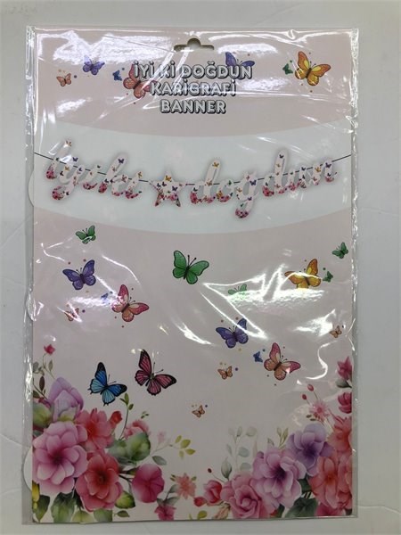 KARTON İYİ Kİ DOĞDUN KALİGRAFİ BANNER KELEBEK 150 X 30 CM