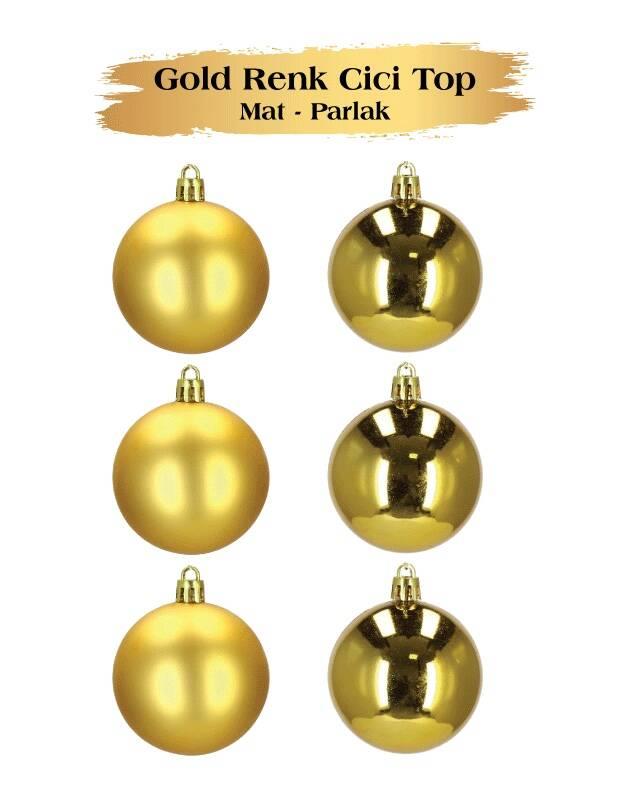 BRS-1647 YILBAŞI TOP SÜS 6 CM 6 ADET GOLD MAT-PARLAK