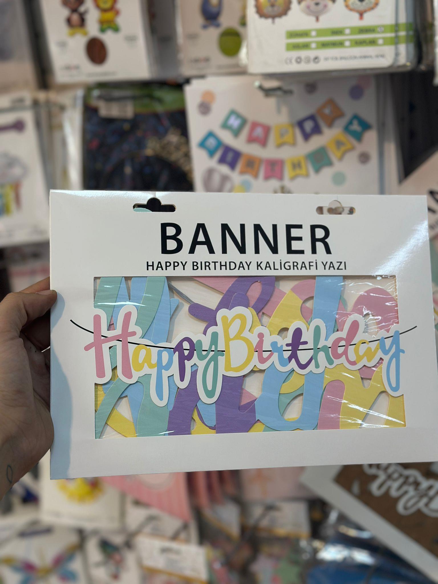 KARTON HAPPY BIRTHDAY KALİGRAFİ BANNER MAKARON 110 X 20 CM 