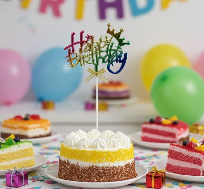 ERT-TOPPER-110 KROM PASTA ÜSTÜ ÇUBUKLU HAPPY BIRTHDAY