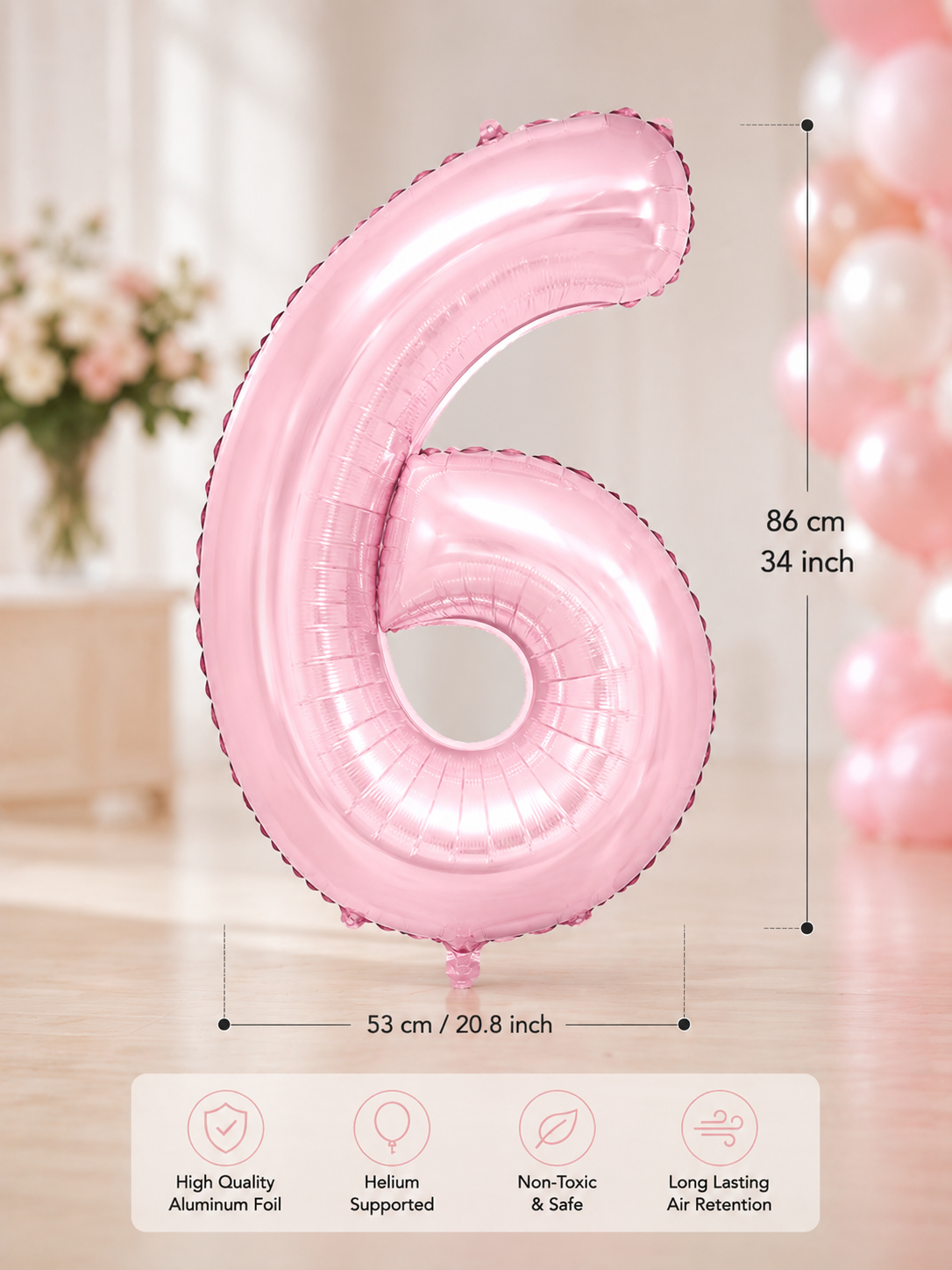 6 PEMBE 34 INCH FOLYO BALON İKM ŞEKER PEMBESİ