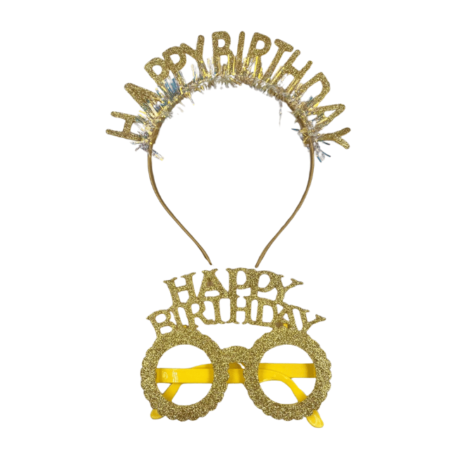 HAPPY BIRTHDAY TAÇ + GÖZLÜK SET SİMLİ GOLD