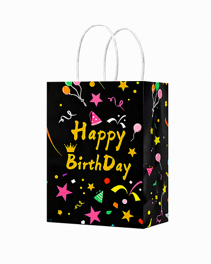 ÇANTA BÜKLÜM SAPLI 12X15X6 HAPPY BIRTHDAY BASKILI SİYAH