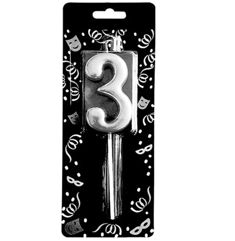GÜMÜŞ 3 RAKAM MUM 7 CM | AdanaPastaMalzemeleri.com GÜMÜŞ 3 RAKAM MUM 7 CM