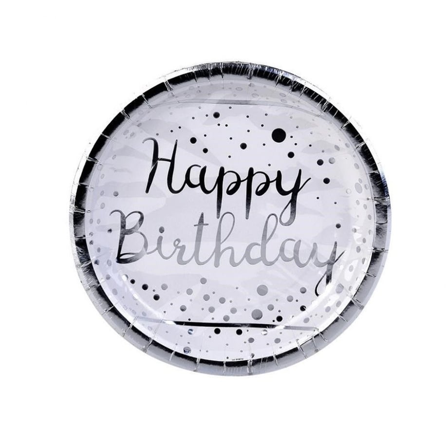 TABAK GÜMÜŞ HAPPY BIRTHDAY VARAK BASKILI BEYAZ