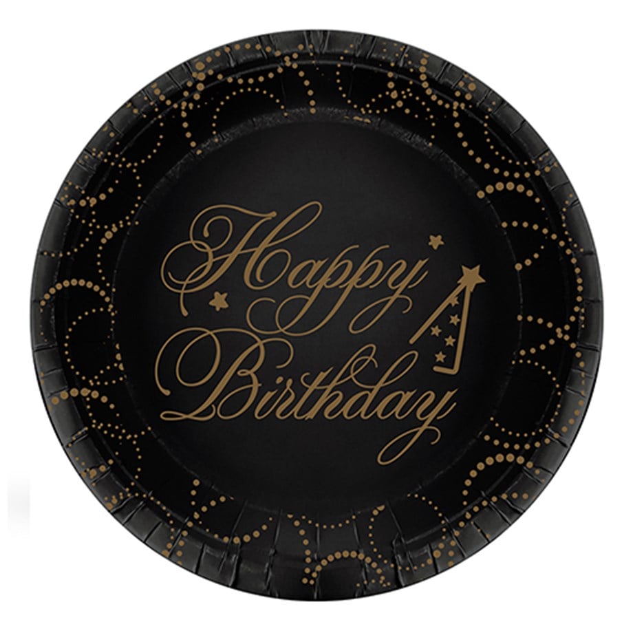 TABAK SİYAH HAPPY BIRTHDAY VARAK BASKILI 6 ADET | AdanaPastaMalzemeleri.com TABAK SİYAH HAPPY BIRTHDAY VARAK BASKILI 6 ADET