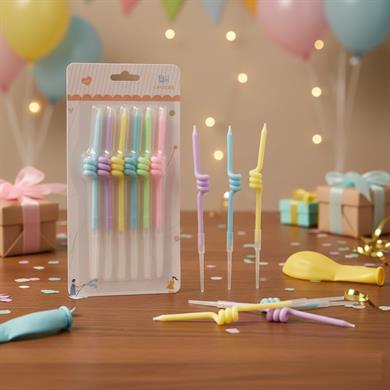 ERT-MUM-103 MAKARON RENKLİ KIVRIMLI MUM 6 LI