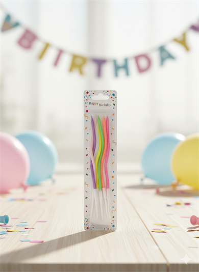 ERT-MUM-109 SİMLİ MAKARON RENK SPİRAL MUM 6 ADET