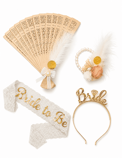 BRİDE TAÇ-KUŞAK-BİLEKLİK KUTULU SET 4LÜ BRD-803