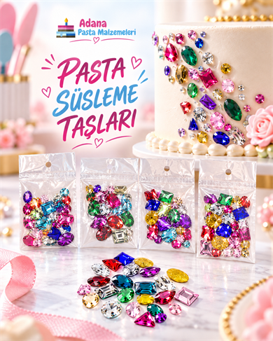 RENKLİ KRİSTAL PASTA DEKORASYON TAŞI SETİ 1 PAKET