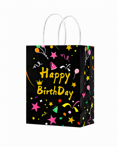 ÇANTA BÜKLÜM SAPLI 12X15X6 HAPPY BIRTHDAY BASKILI SİYAH