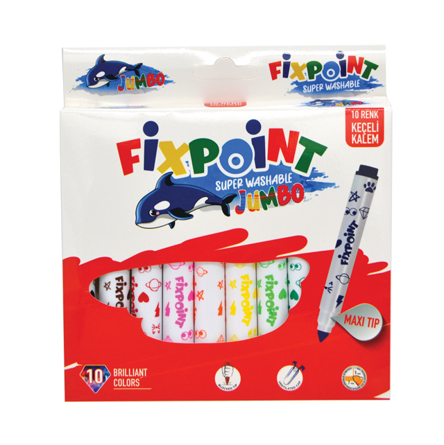  FİXPOİNT 10 RENK MAXİ JUMBO KEÇELİ KALEM