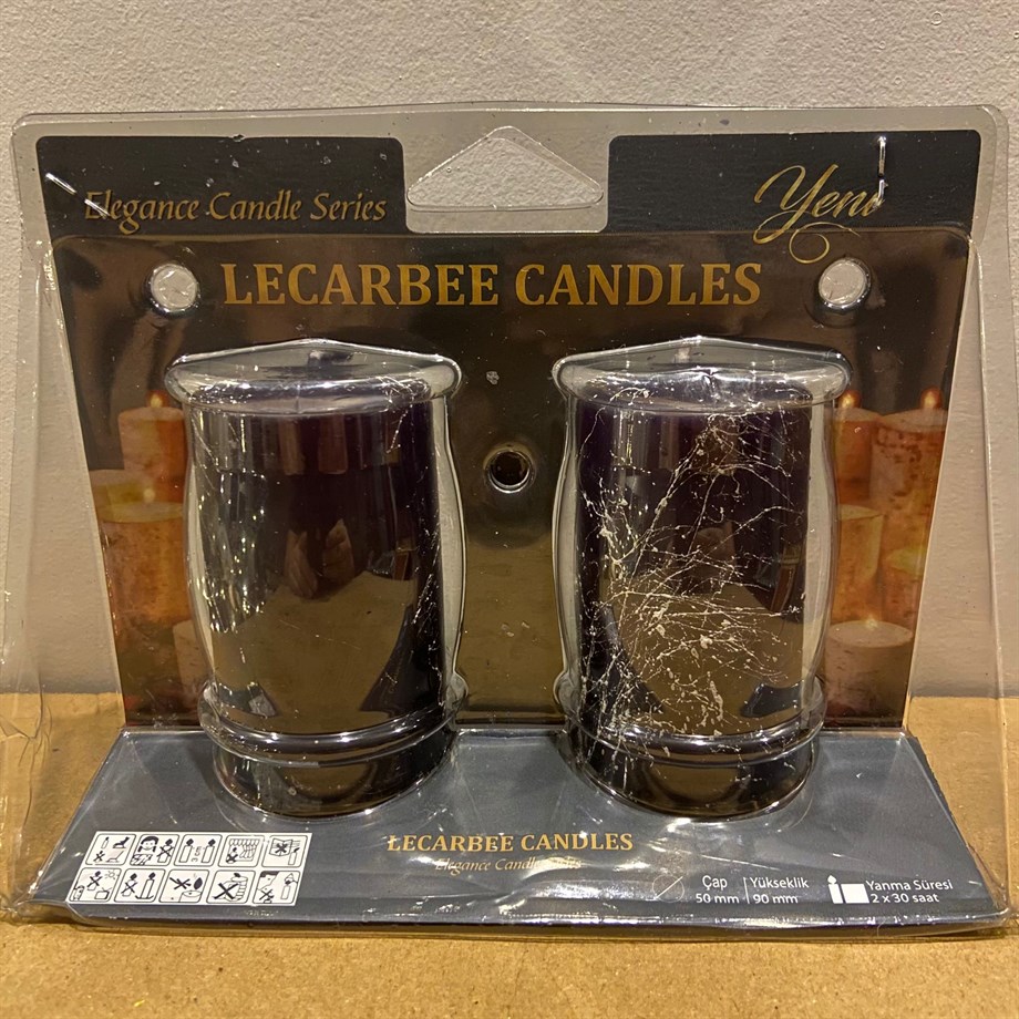  G-210 2 Lİ SİYAH MERMER DESEN SİLİNDİR MUM 5X9CM - DEKOR MUM