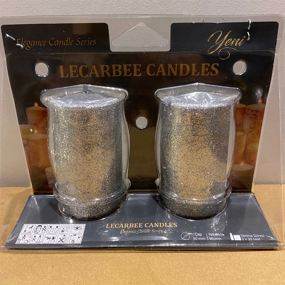  G-220 2 Lİ SİMLİ GÜMÜŞ SİLİNDİR MUM 5X9 CM - DEKOR MUM