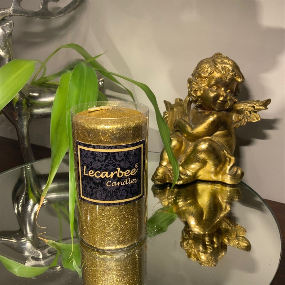  G-221 SİMLİ GOLD SİLİNDİR MUM 5X9 CM - DEKOR MUM