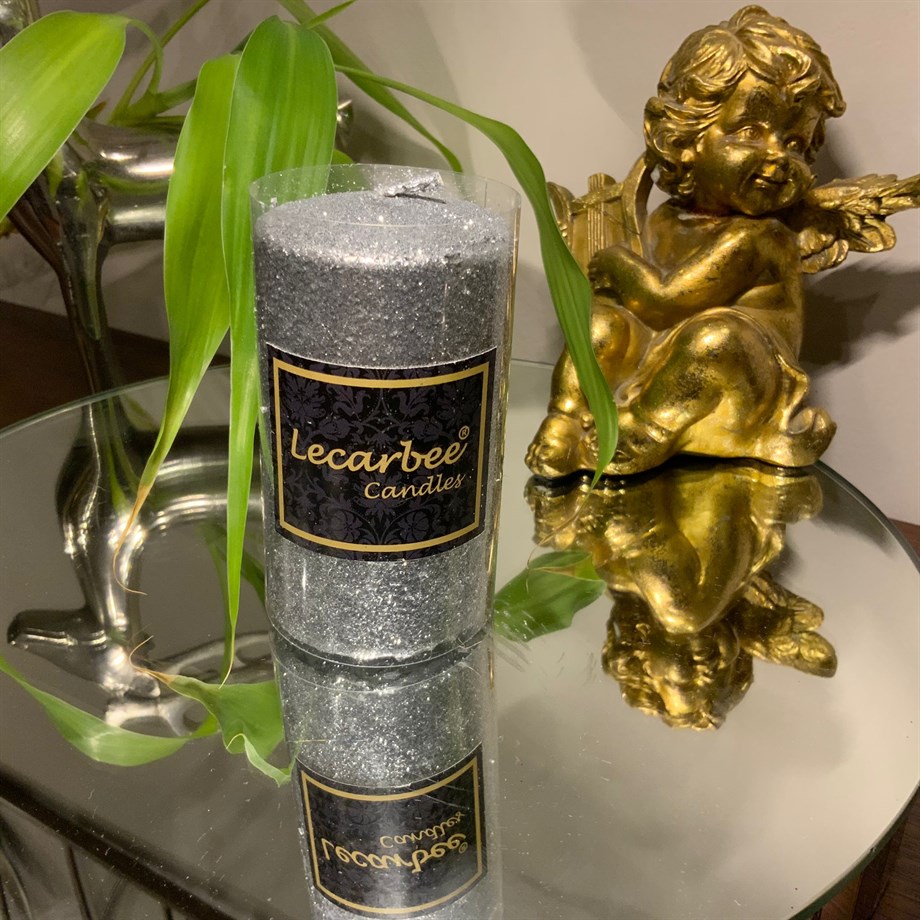  G-221 SİMLİ GÜMÜŞ SİLİNDİR MUM 5X9 CM - DEKOR MUM