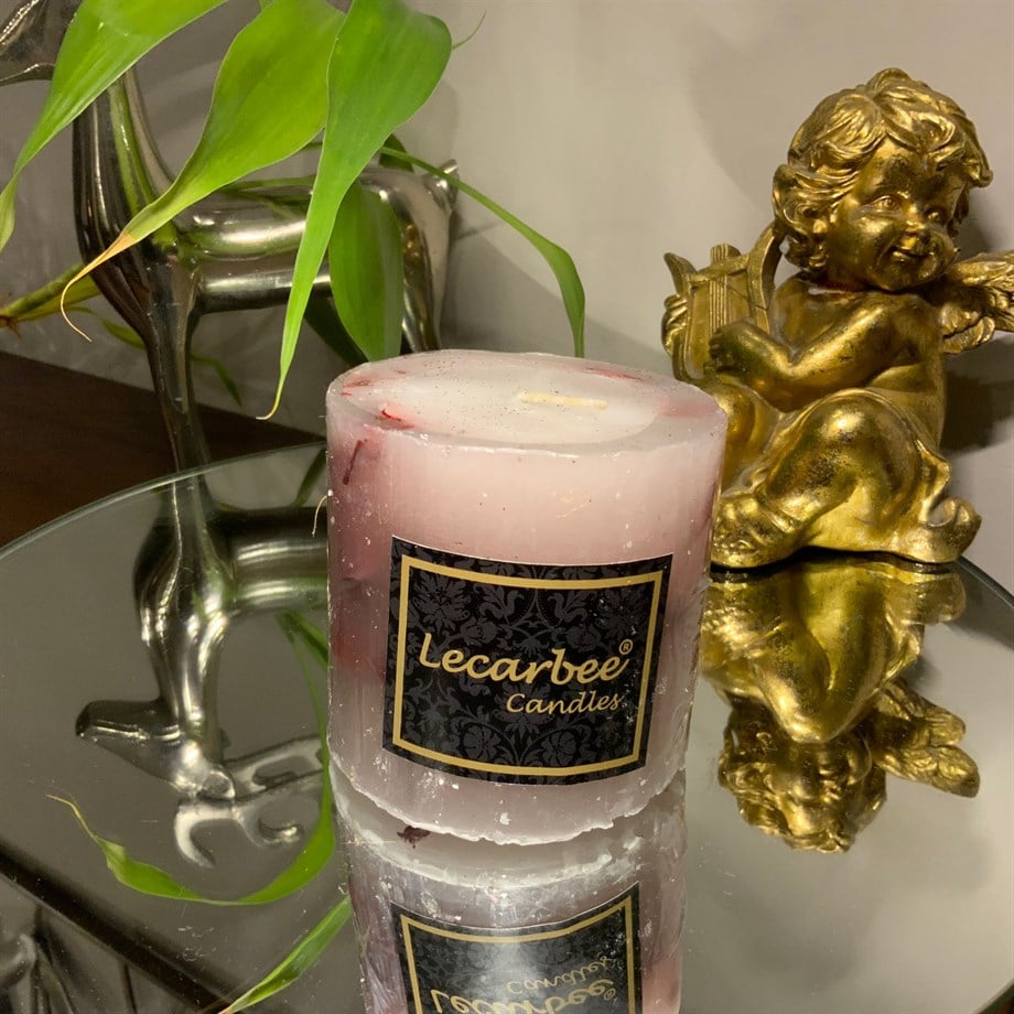  G-254 KIRMIZI KURU ÇİÇEKLİ SİLİNDİR MUM - DEKOR MUM