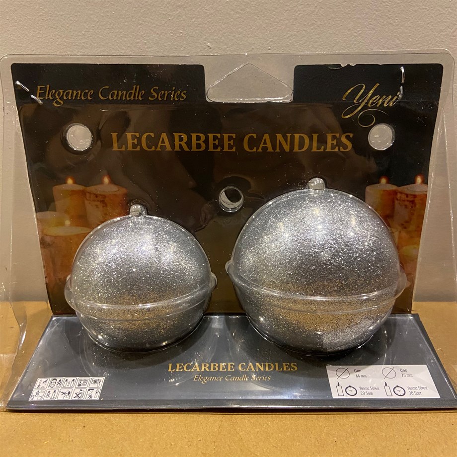  G-350 2 Lİ SİMLİ GÜMÜŞ TOP MUM - DEKOR MUM