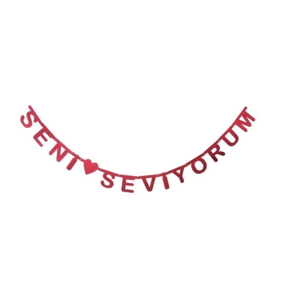  KARTON SENİ SEVİYORUM BANNER METALİZE KIRMIZI 114 X 20 CM