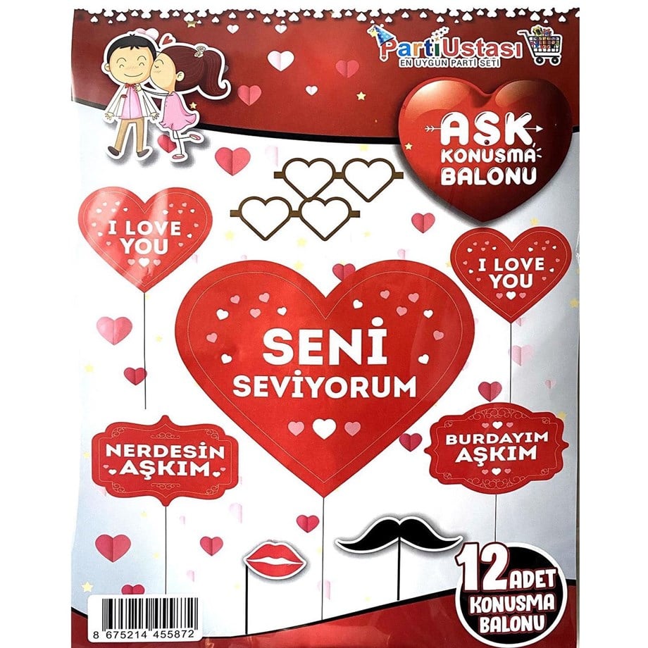  KONUŞMA BALONU SETİ 12 ADET SENİ SEVİYORUM