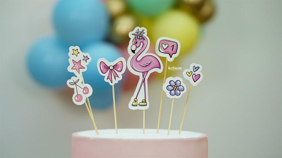  KÜRDAN FLAMİNGO TEMALI CAKE TOPPER  7 PARÇA