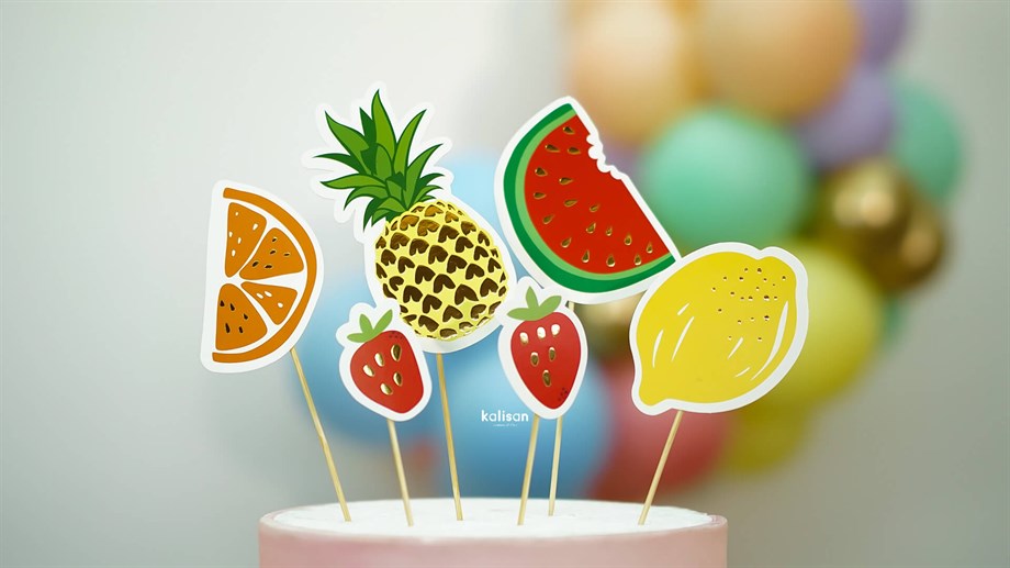  KÜRDAN MEYVE TEMALI CAKE TOPPER  6 PARÇA