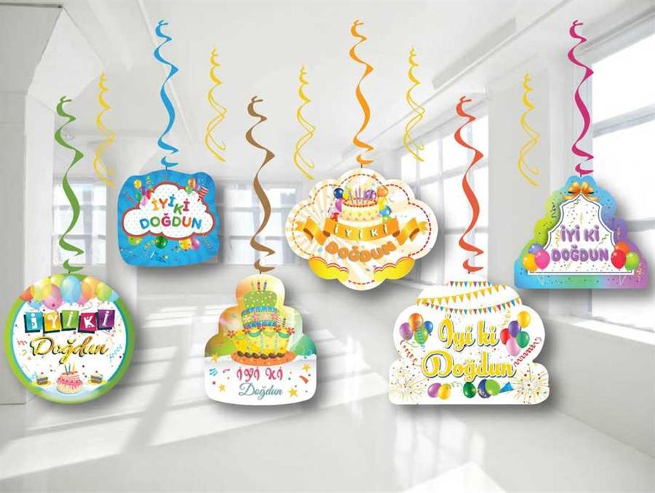  RENKLİ İYİ Kİ DOĞDUN SARKIT TAVAN SÜSÜ 6 PARÇA