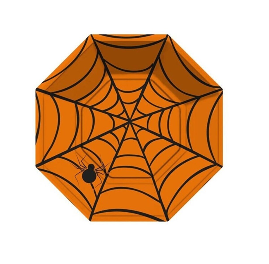 TABAK HALLOWEEN ÖRÜMCEK KIRMIZI SEKİZGEN 23 CM 8 ADET