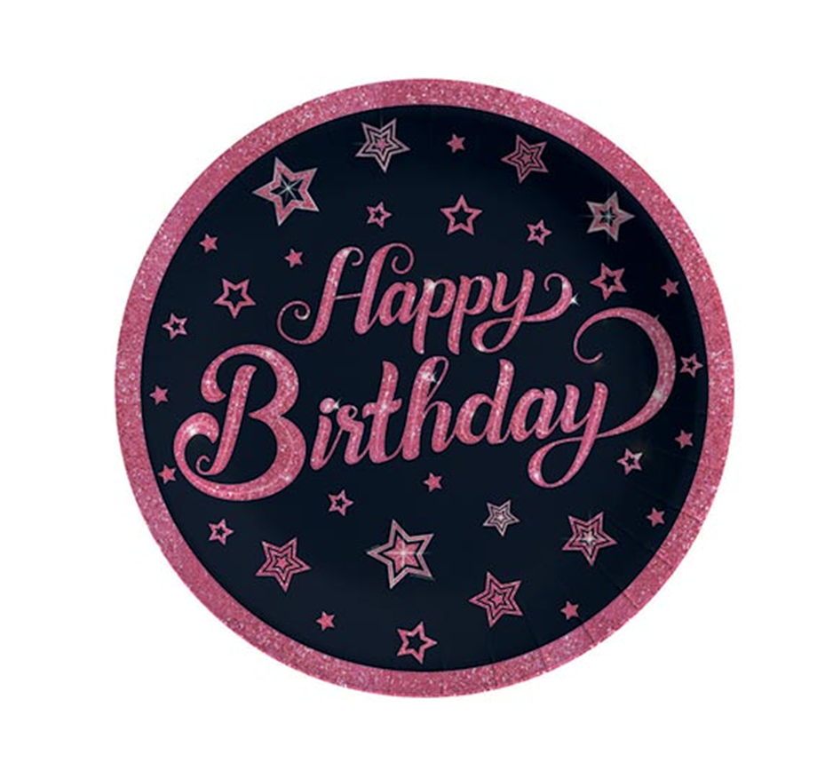  TABAK PINK STARS BIRTHDAY 23 CM 8 ADET