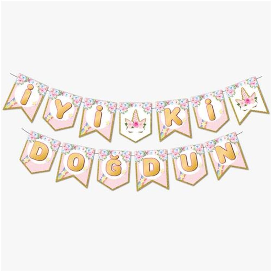  UNICORN ÇİÇEKLİ İYİ Kİ DOĞDUN BANNER 2.5 METRE