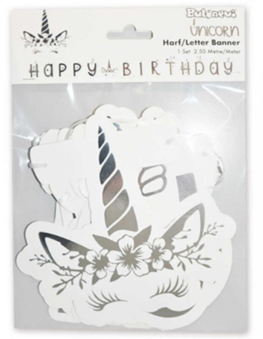  UNICORN GÜMÜŞ HAPPY BIRTHDAY BANNER 2.5 MT