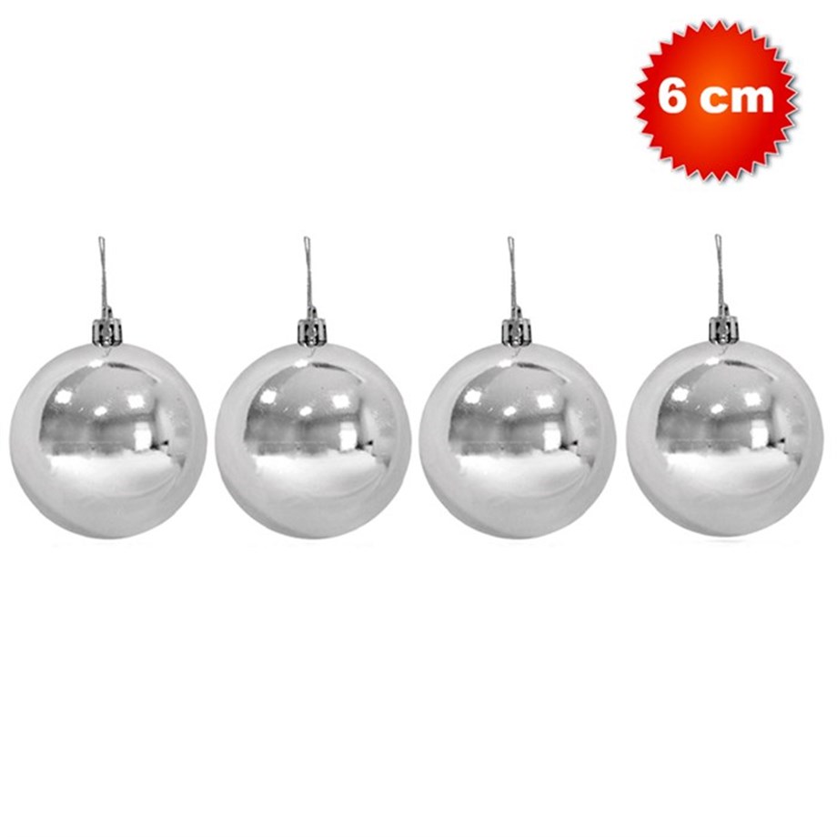  YB4CM GÜMÜŞ AĞAÇ SÜSLEME TOPLARI 4 CM 6 LI YILBAŞI