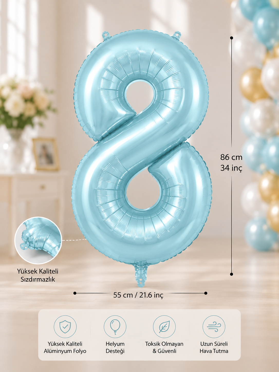 8 MAVİ 34 INCH FOLYO BALON İKM ŞEKER MAVİSİ