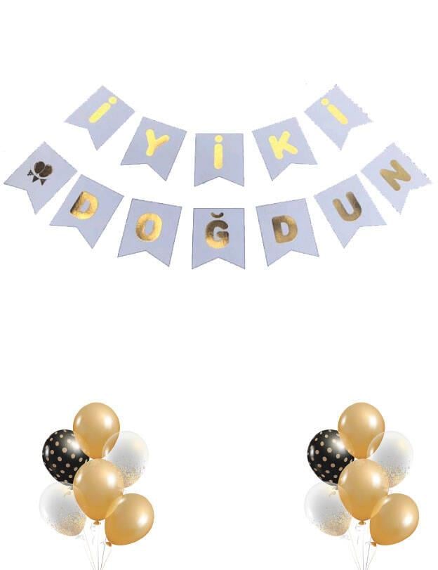 BRS-2722 KARTON YAZI LÜKS İYİKİ DOĞDUN BEYAZ ÜZERİ GOLD