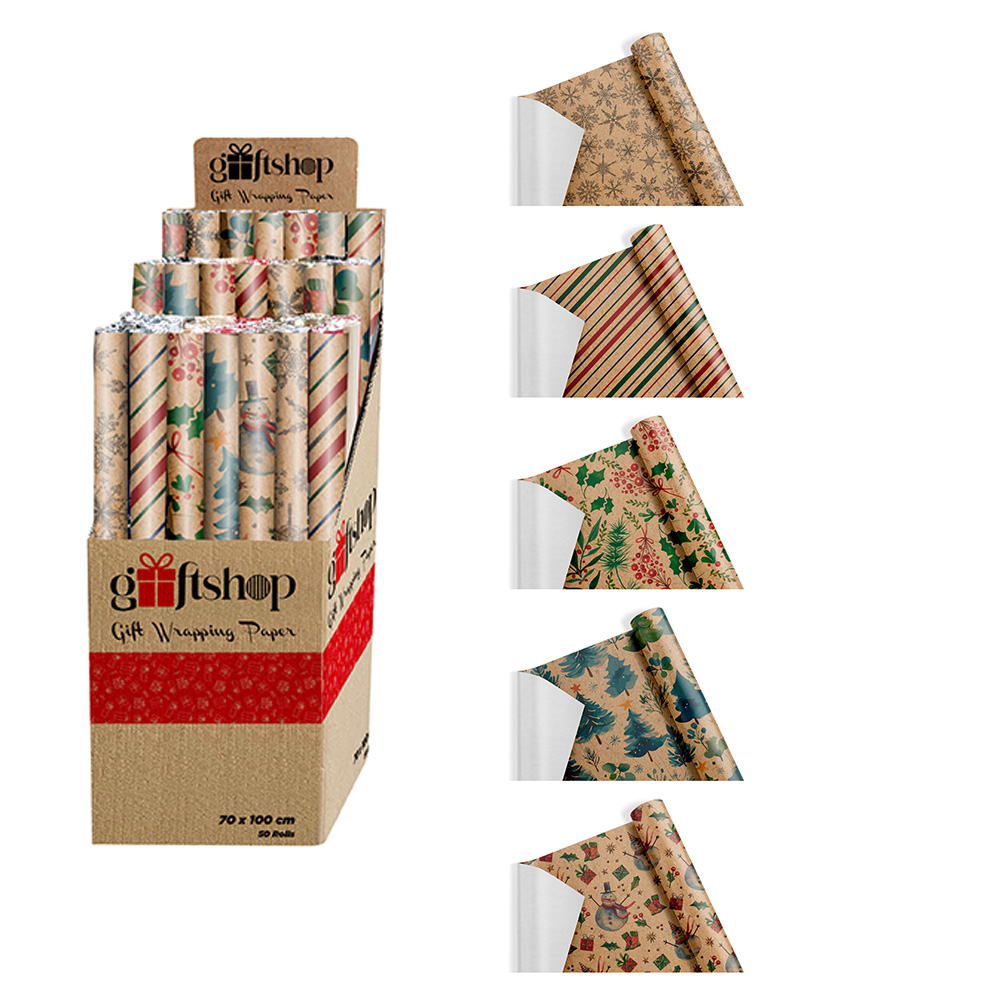 RULO HEDİYE PAKET KAĞIDI 70X100 CM 1 ADET KRAFT YILBAŞI 1000817