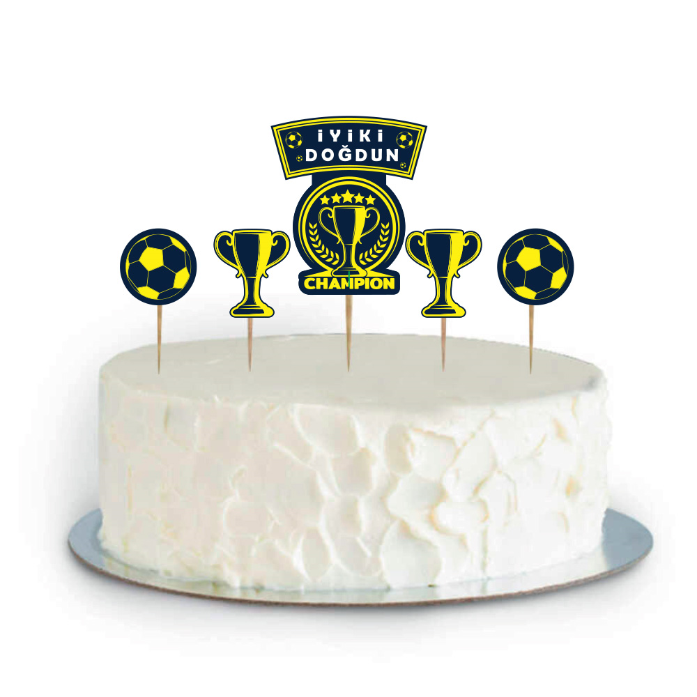 CUPCAKE SÜSÜ CHAMPION İYİKİ DOĞDUN SARI LACİVERT