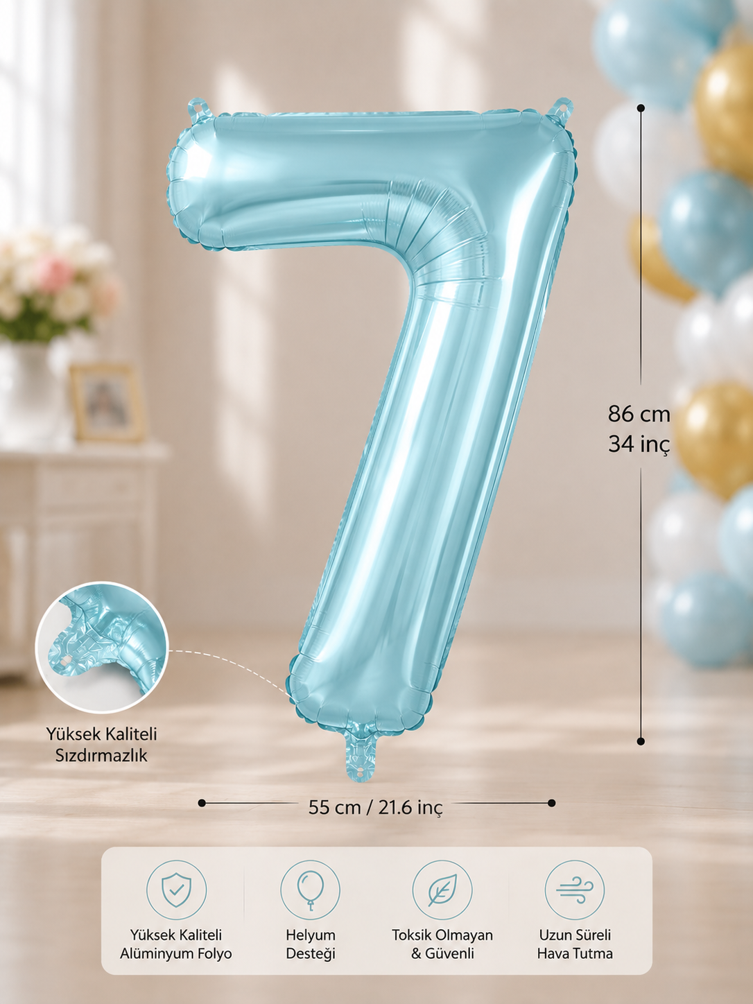 7 MAVİ 34 INCH FOLYO BALON İKM ŞEKER MAVİSİ