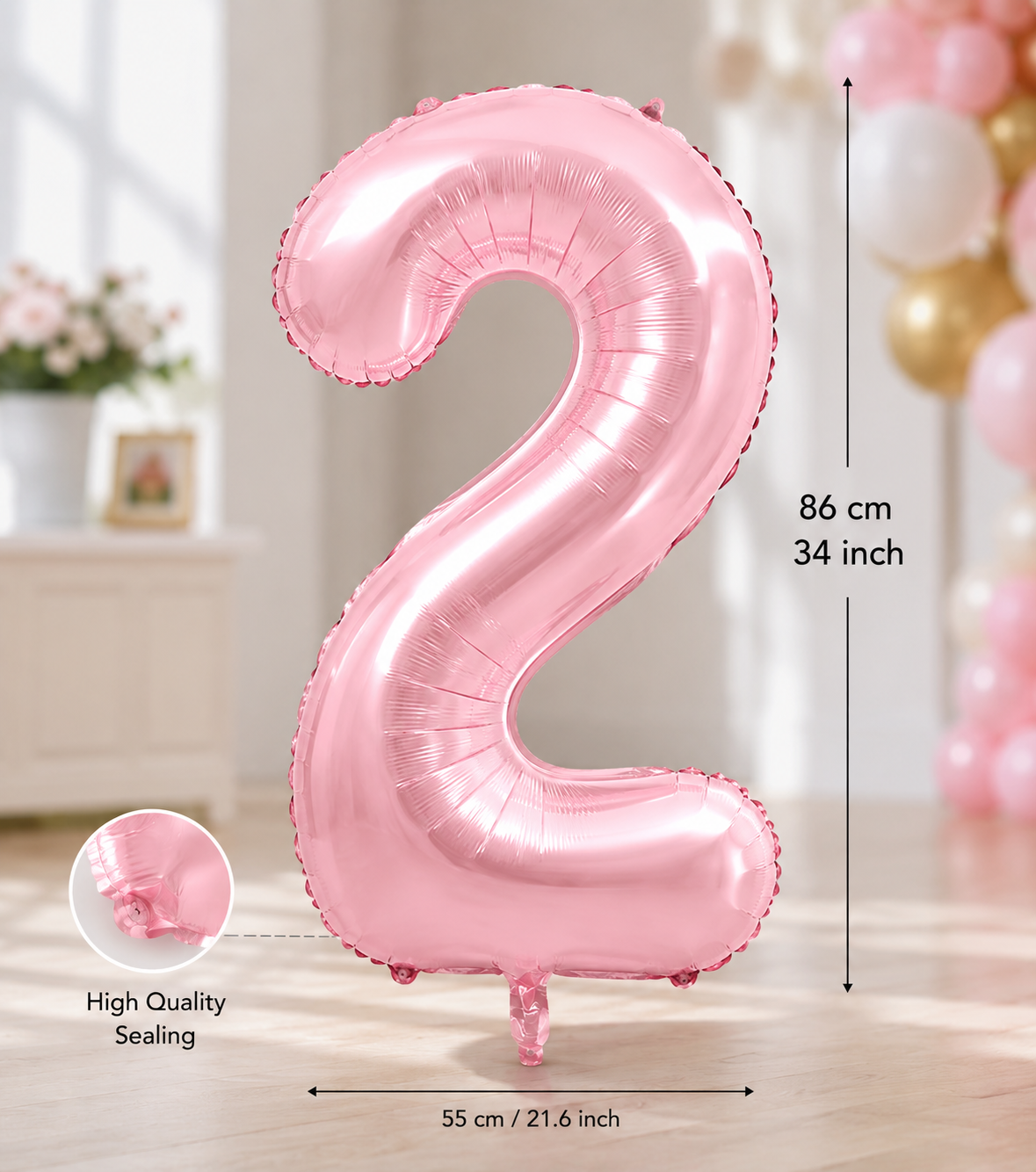 2 PEMBE 34 INCH FOLYO BALON ŞEKER PEMBESİ