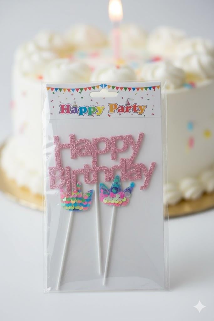 ERT-TOPPER-102-TAÇLI HAPPY BIRTHDAY PULLU PASTA ÜSTÜ TOPPER