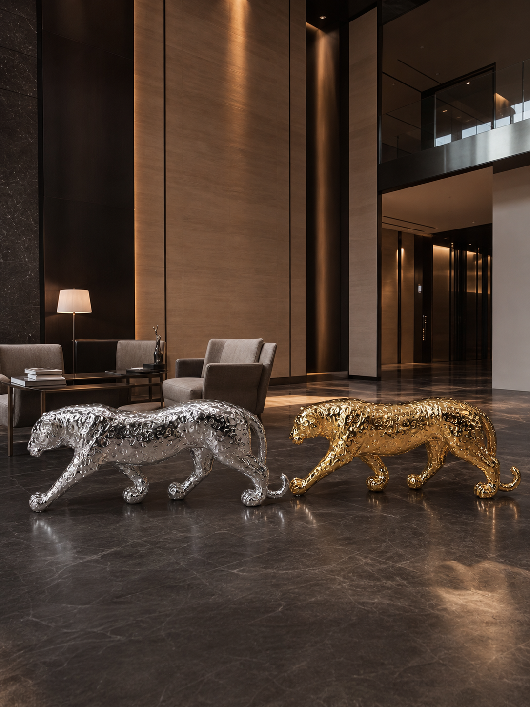 ERT-GFT-307 ROYAL LUXRY SERİSİ YÜRÜYEN LEOPAR GOLD HEYKEL 48 X 20 CM