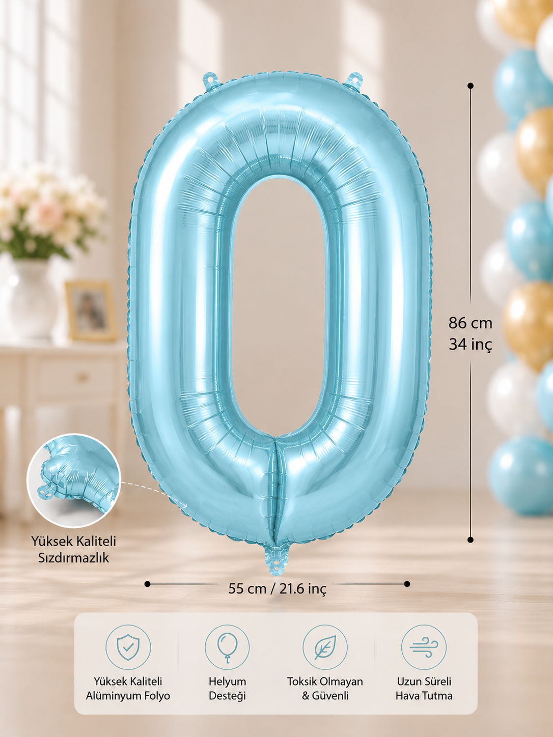 0 MAVİ 34 INCH FOLYO BALON İKM ŞEKER MAVİSİ