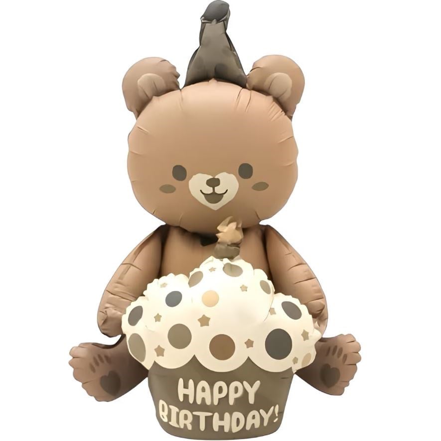 KAHVERENGİ PASTALI RETRO AYI FOLYO BALON 1293 60X40 CM