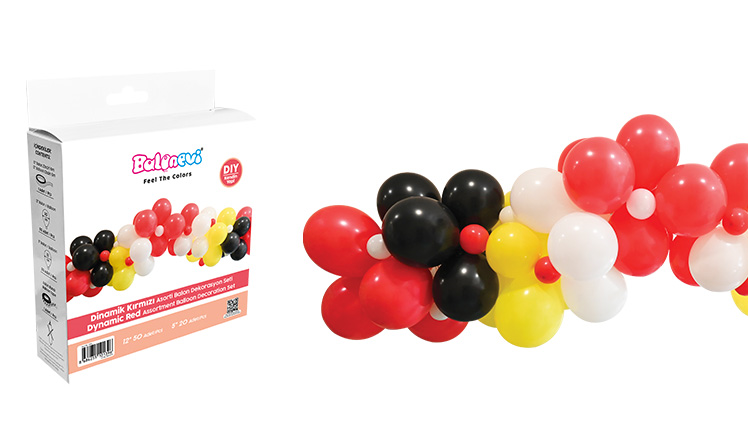 BALONEVİ DİNAMİK KIRMIZI ASORTİ BALON DEKORASYON SETİ 70 Lİ