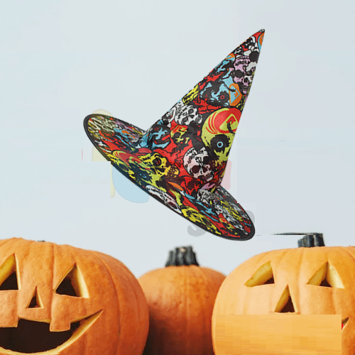 HALLOWEEN BEZ CADI ŞAPKASI MELEKLİ RENKLİ KURU KAFA BASKILI HLW-1052